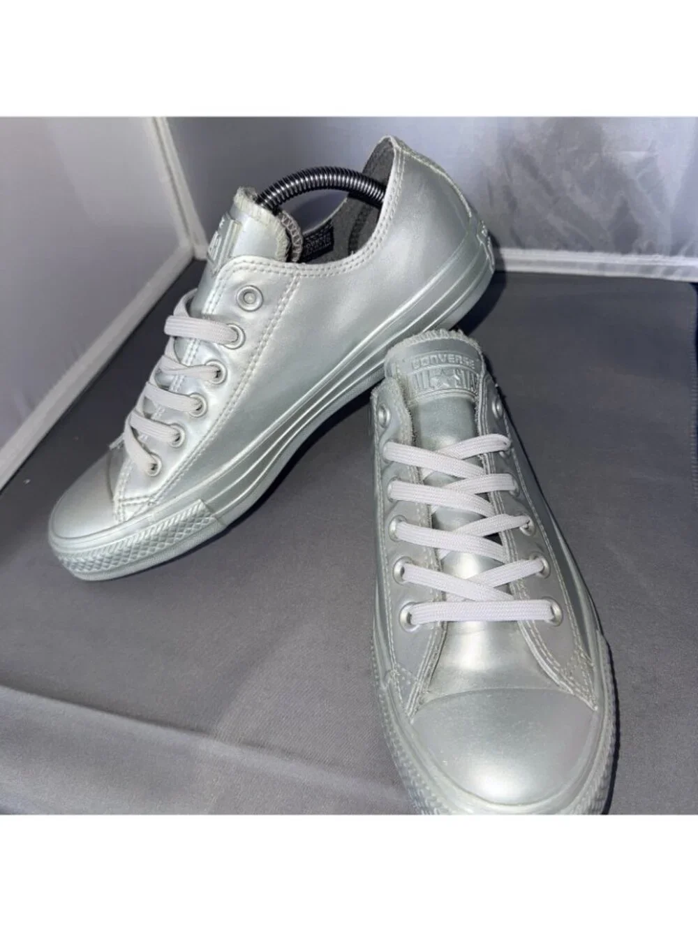 Converse Chuck Taylor All Star Metallic Rubber OX Pure Silver Sneakers Size 8 - Picture 7 of 8